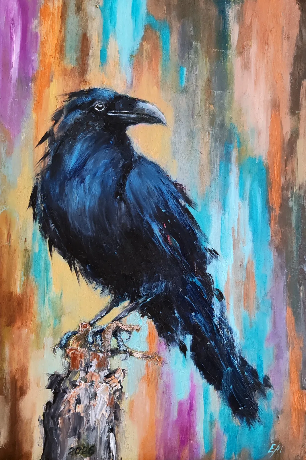 Картина «Ворон» — Елена Малыхина, Анималистика, В картине "Ворон" на меня сразу обращает внимание взгляд птицы — он кажется про…