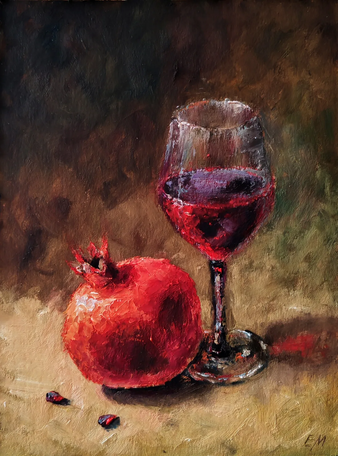 Картина «Гранатовое» — Елена Малыхина, Натюрморт, В картине "Гранатовое" мастерски обыгран контраст света и тени. Ярко освещённый…