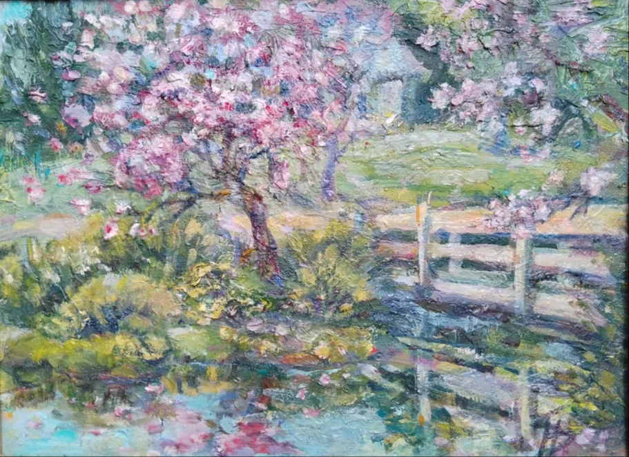 Картина «Цветение сакуры в ботаническом саду» — Наталия Руднева, Пейзаж, Весна в ботаническом саду... В тот день я была очарована нежной красотой сакуры…