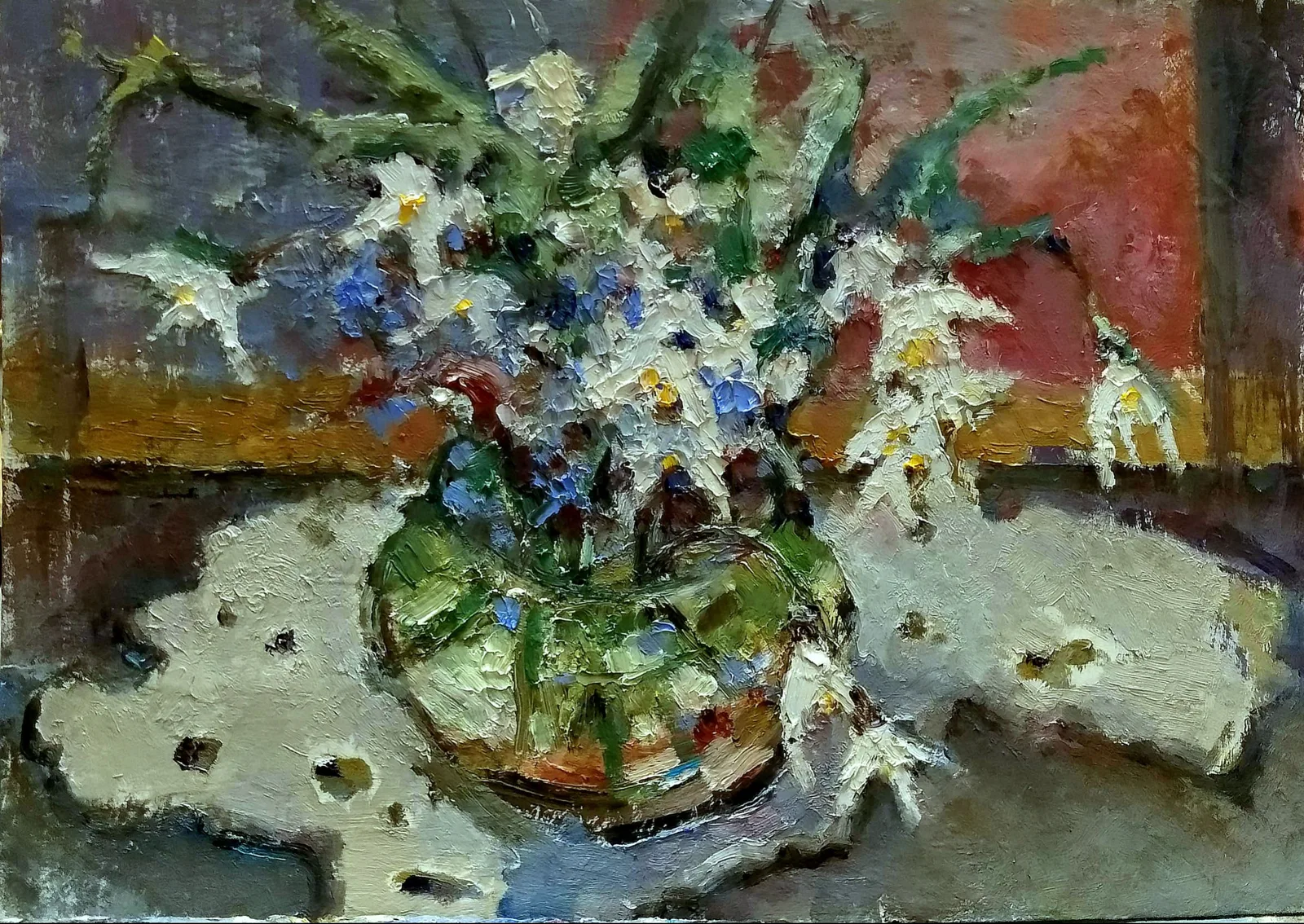 Картина «Весенний букет, к.м. 21х30 см» — Надежда Жукова, Натюрморт, Натюрморт "Весенний букет" создала в технике масло на картоне в 2026 году. Над …