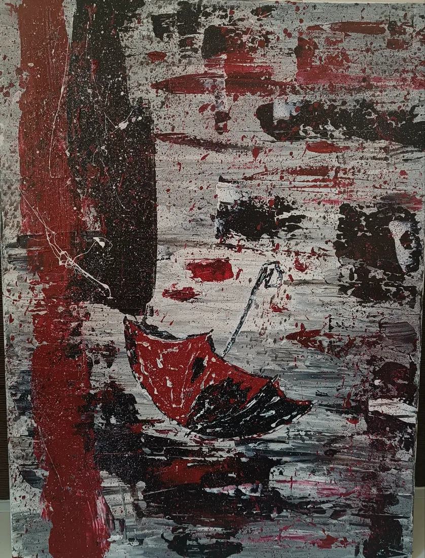 Картина «Зонт абстракция» — Анна Коваленко, Абстракция, Живописная картина интерьерная картина выполнена в стиле абстракция в красно - …