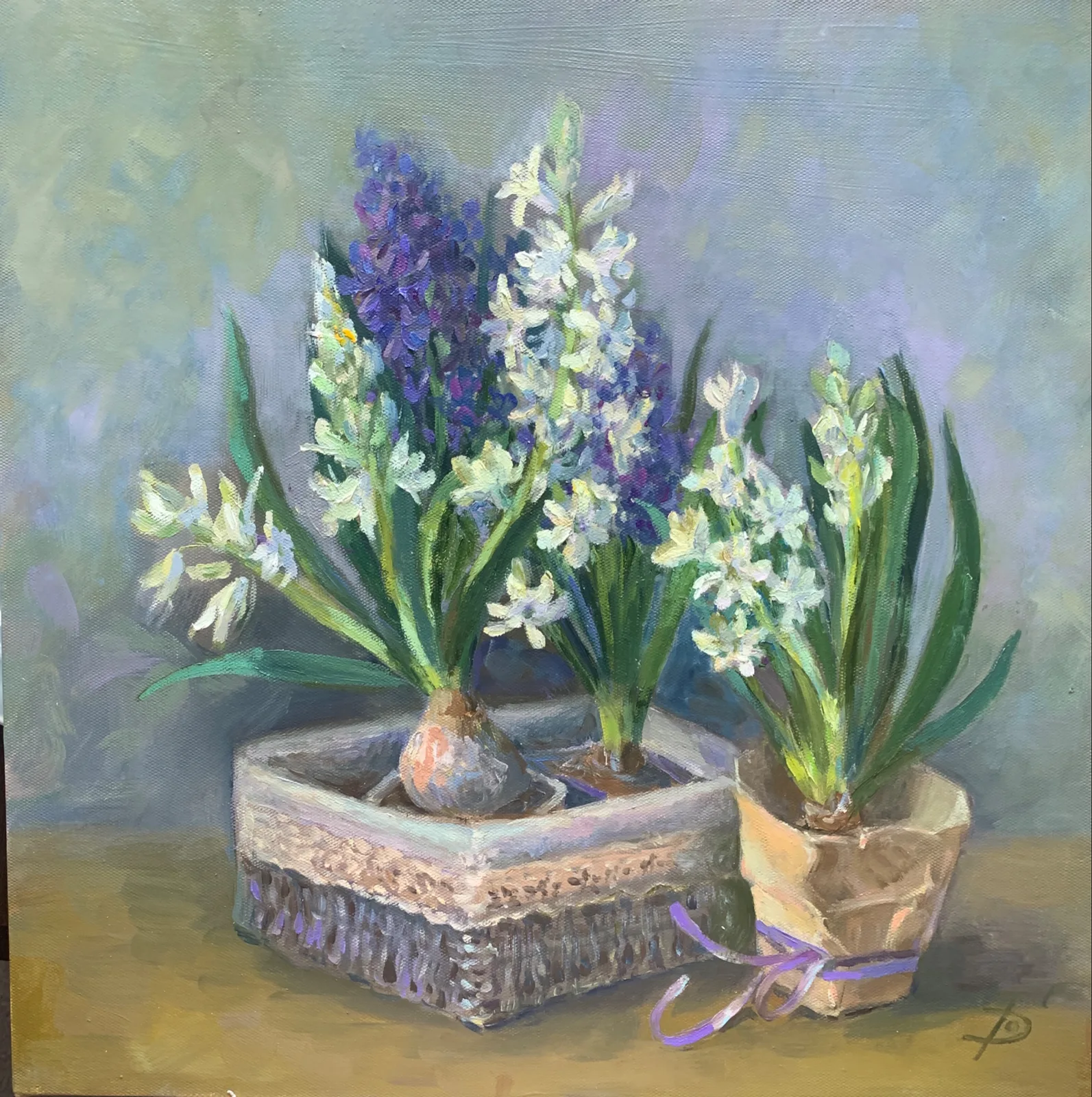 Картина «,,Гиацинты,,» — Ольга Робатень, Натюрморт, Весна в моей мастерской! Писала гиацинты, и мне кажется, что они у меня "расцве…