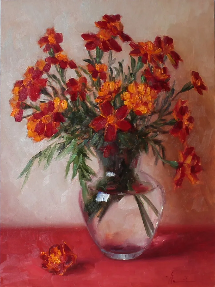 Картина «Бархатцы» — Марина Пирожникова, Натюрморт