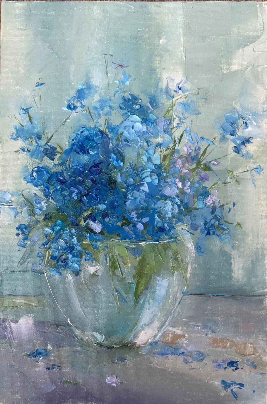 Картина ««Незабудки»» — Любовь Касаткина, Натюрморт, Картина «Незабудки» представляет собой яркий и живой букет цветов, выполненный …