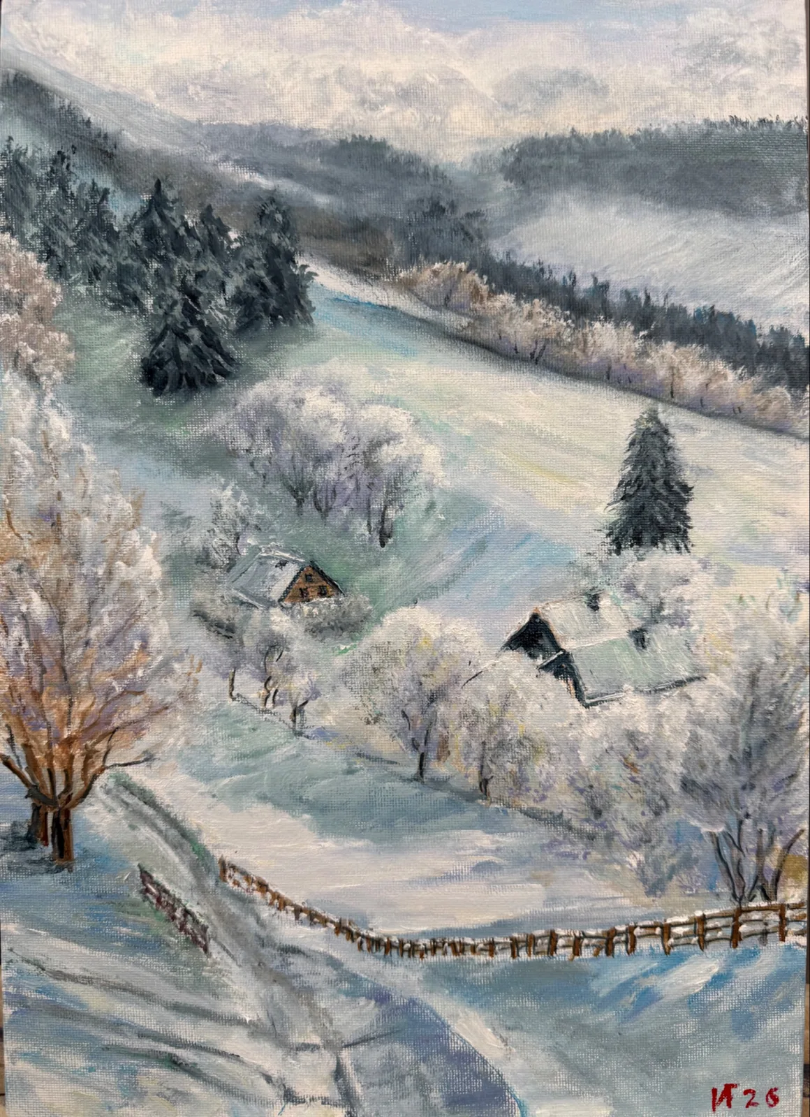 Картина ««Зимняя сказка»» — Галина Иванова, Пейзаж, В картине «Зимняя сказка» масляные краски создают нежную, снежную атмосферу, гд…