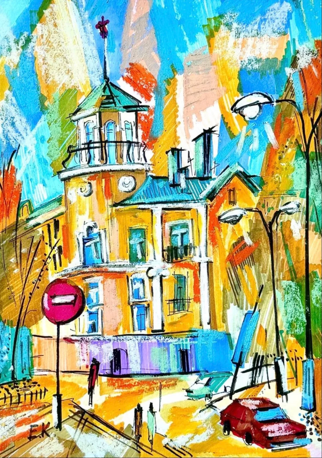 Картина ««Улица Советская»» — Ксения Ельчанинова, Пейзаж, 16×21,5
Графика. Смешанная техника. Масляная пастель. 
Работа оформлена в пас…