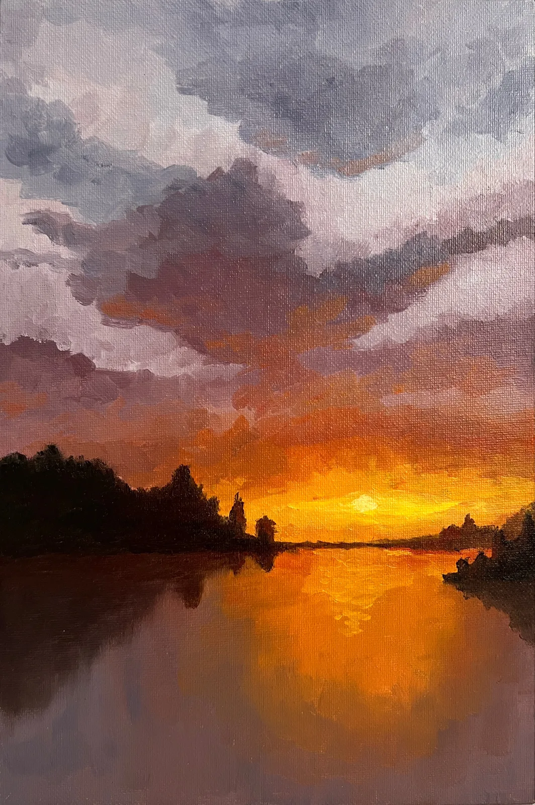 Картина «Фиолетовый закат» — Алексей Жуков, Пейзаж, В картине "Фиолетовый закат" художник Алексей Жуков мастерски играет с цветом, …