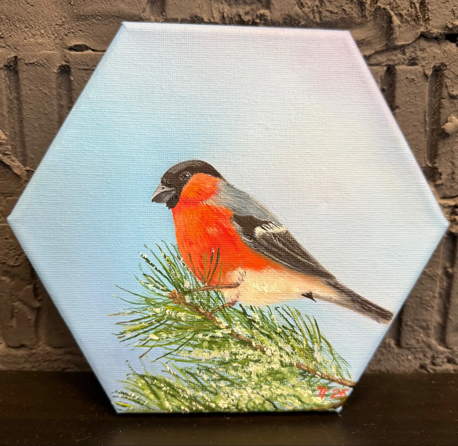 Картина ««Снегирь на веточке сосны»» — Татьяна Главатская, Анималистика, Эти яркие птицы каждую зиму прилетают в гости к нашей кормушке. Яркие пушистые …