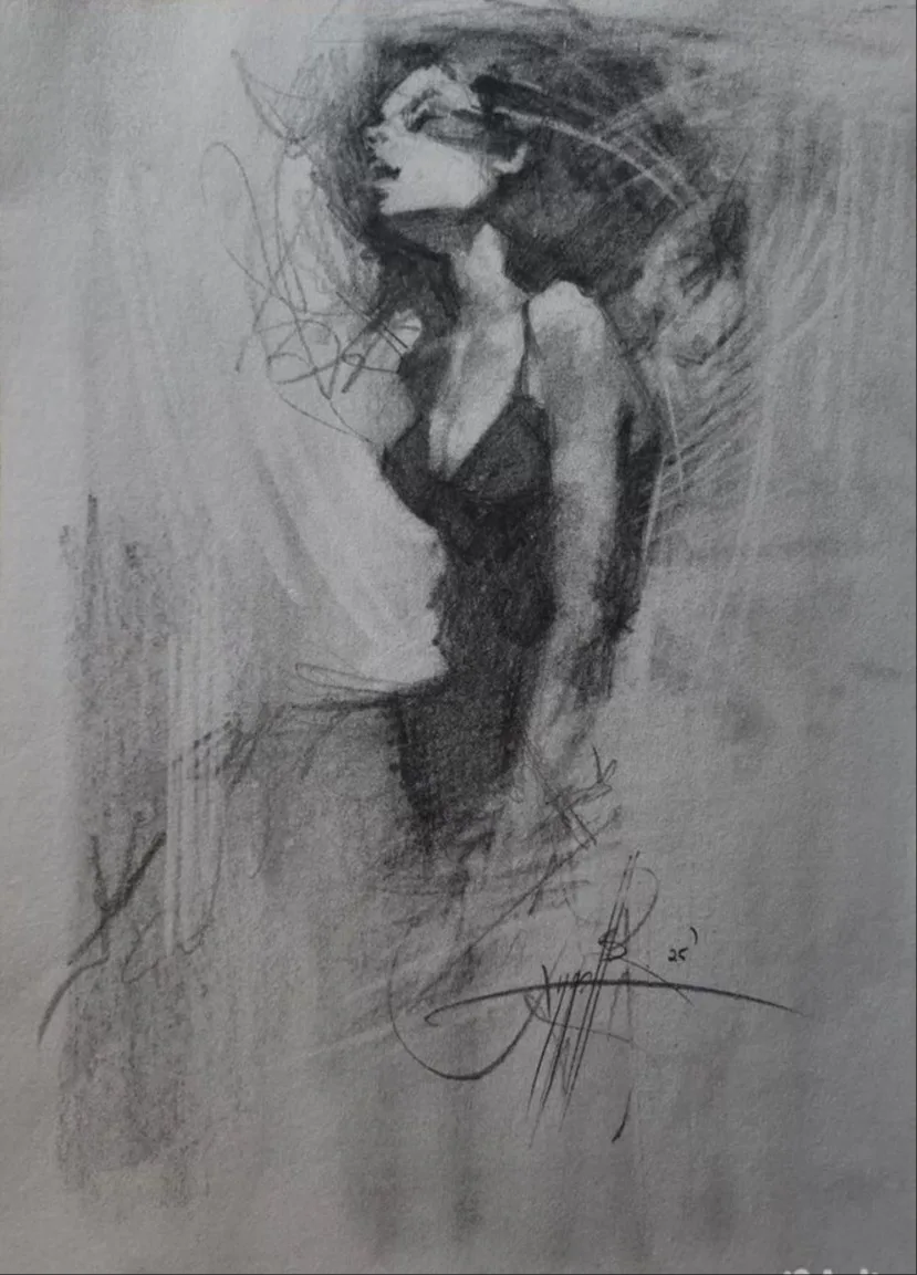 Картина «Рисунок графика «Сквозь себя»» — Юрий Худов, Портрет, «Сквозь себя» — карандашный рисунок о внутреннем движении и уязвимости. Фигура …