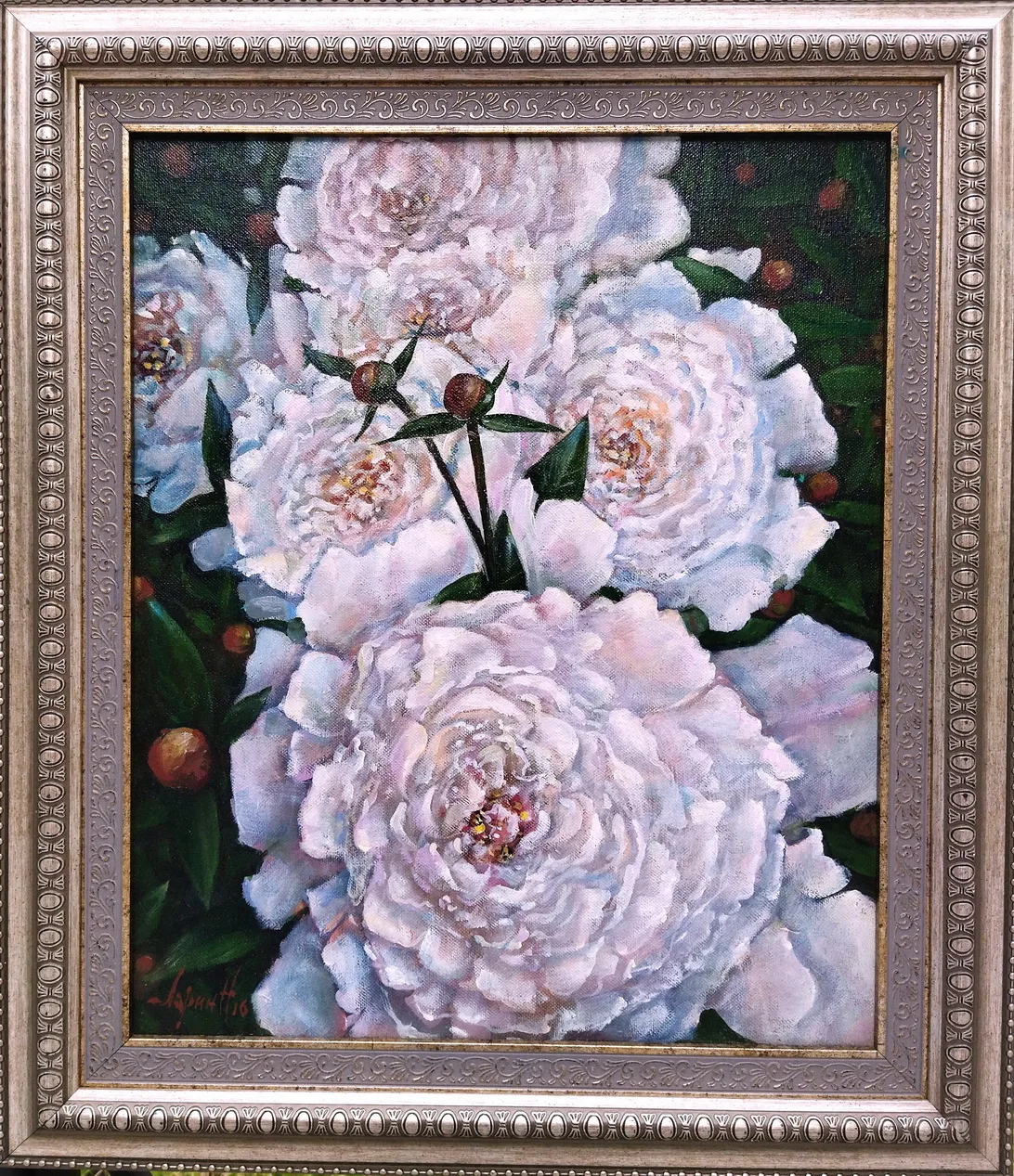 ПИОНЫ, холст, масло, 61х53см в раме, 48х39см без рамы