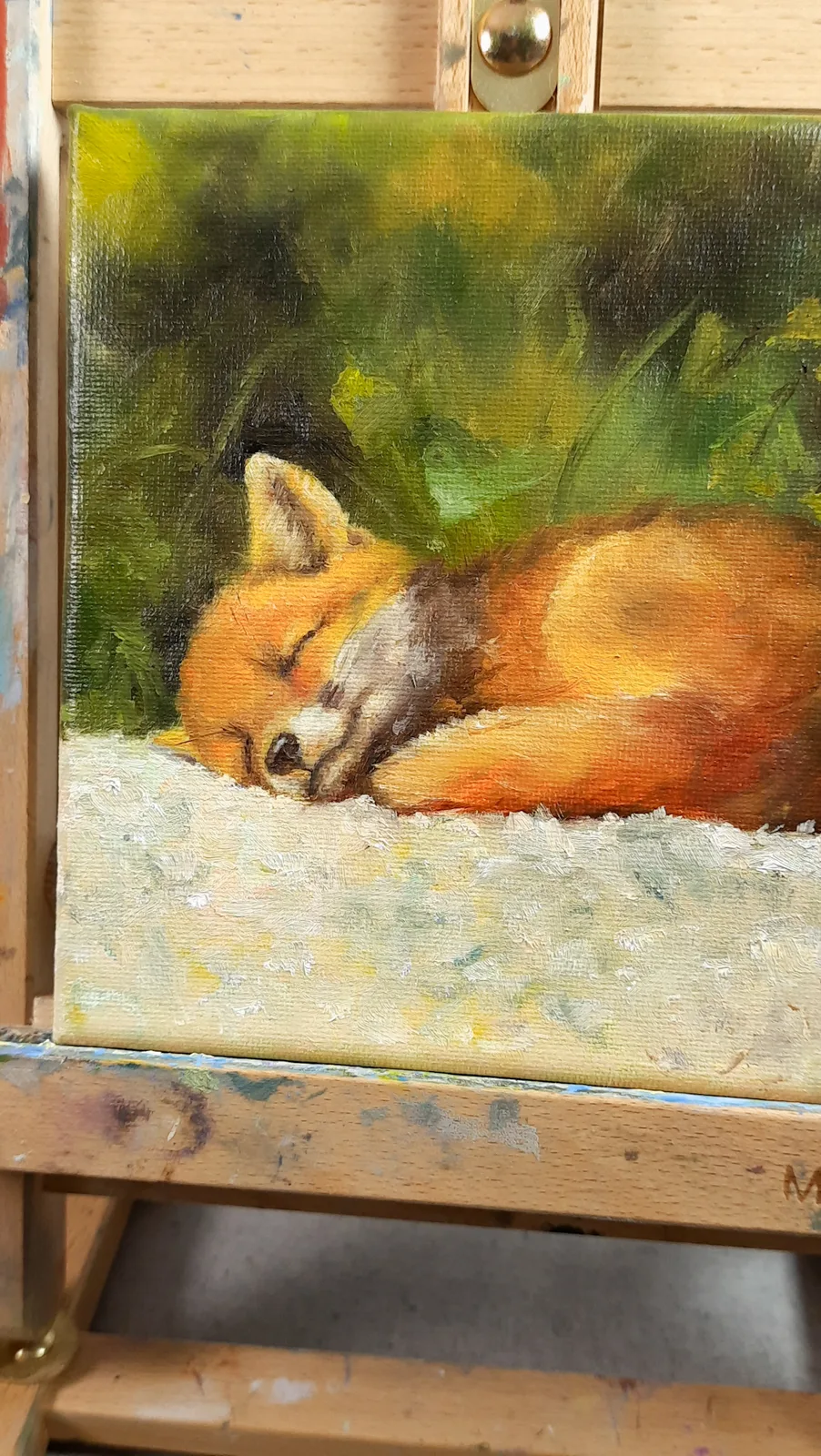 Спящий лисёнок, картина маслом