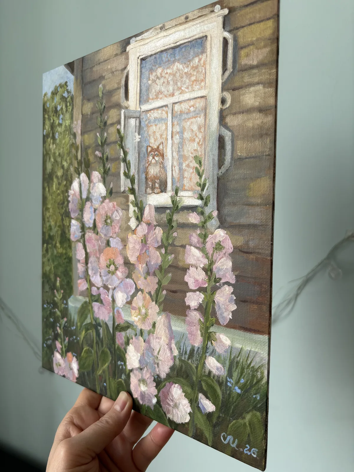 Мальвы и котенок