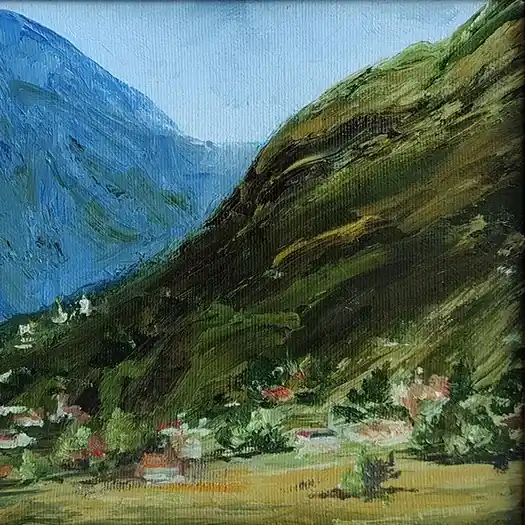 Картина с горным пейзажем