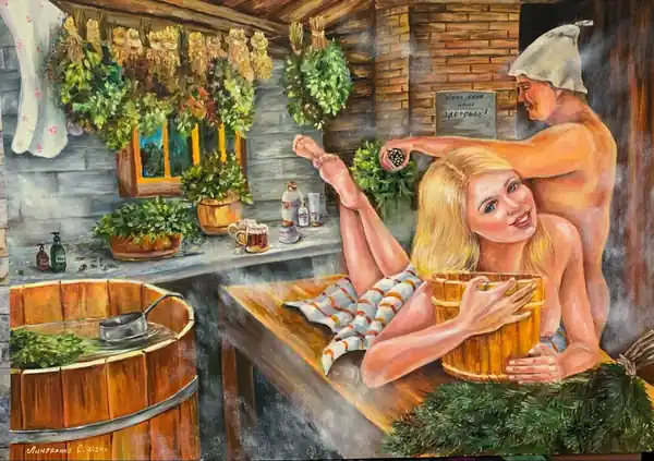 В бане.