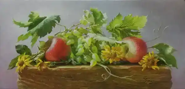 "Натюрморт с яблоками и виноградом.