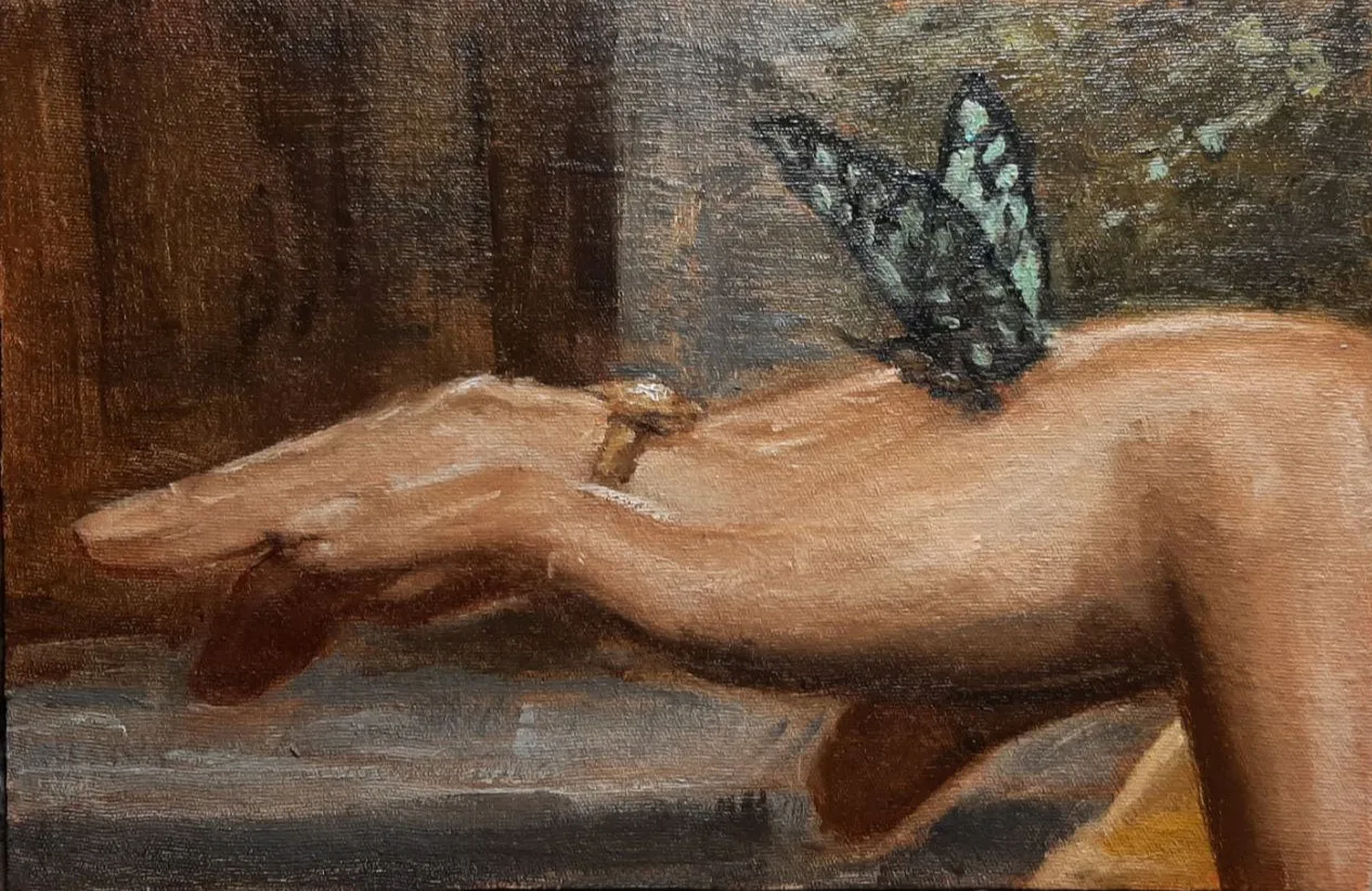 Картина «Свободная копия фрагмента "Османская красавица с бабочкой"» — Анастасия Воинская, Жанровая живопись, Эта картина — своего рода эксперимент и дань вдохновению от искусства прошлого.…