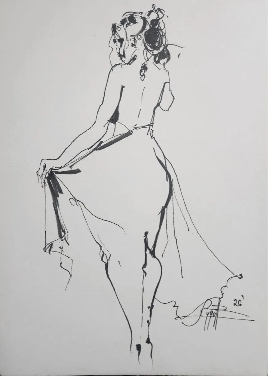 Картина ««Тайна, скользящая по шёлку»» — Юрий Худов, Ню, Лёгкий поворот через плечо, едва уловимая улыбка и движение ткани, будто пойман…